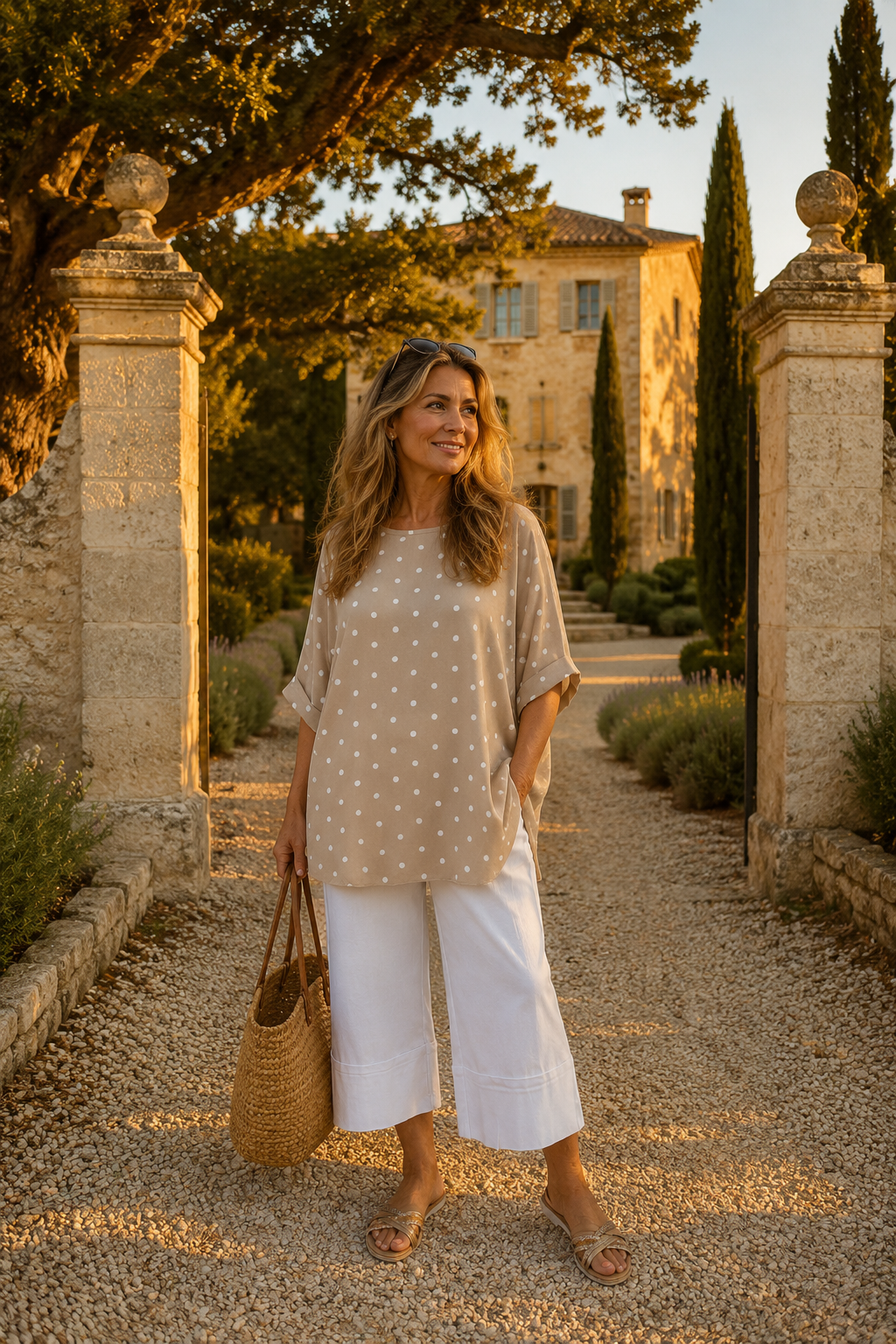 Polka Dot Lightweight Flow Paris Top - Beige