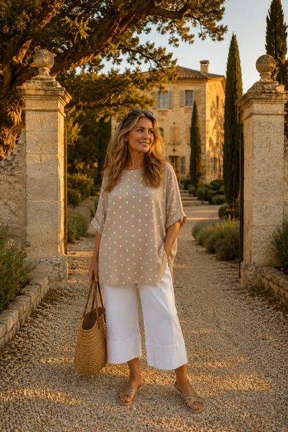 Polka Dot Lightweight Flow Paris Top - Beige