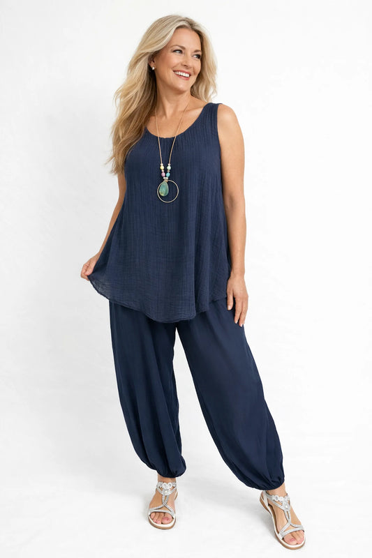 Pure Cotton Alexa Harem Pants - Navy