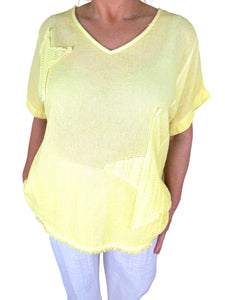 Linen Mix Washed Cotton Rugged Bottom Miala Top - Lemon