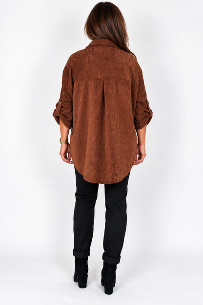 Button Sleeve Sicily Cord Button Shirt - Chestnut