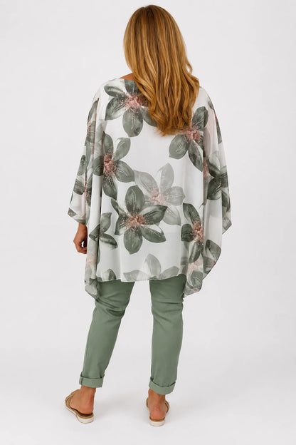 Fully Lined Batwing Mari Blossom Chiffon - Palm Green