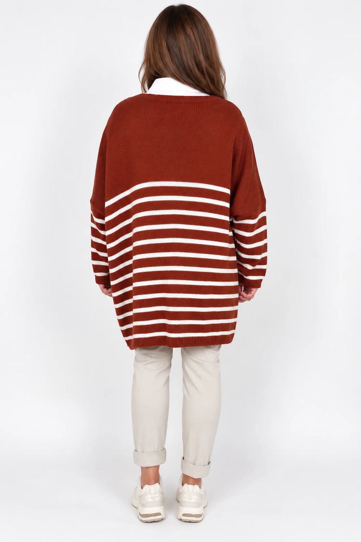 Wool Mix Stripped Diana Top - Burnt Orange