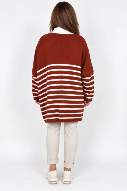 Wool Mix Stripped Diana Top - Burnt Orange