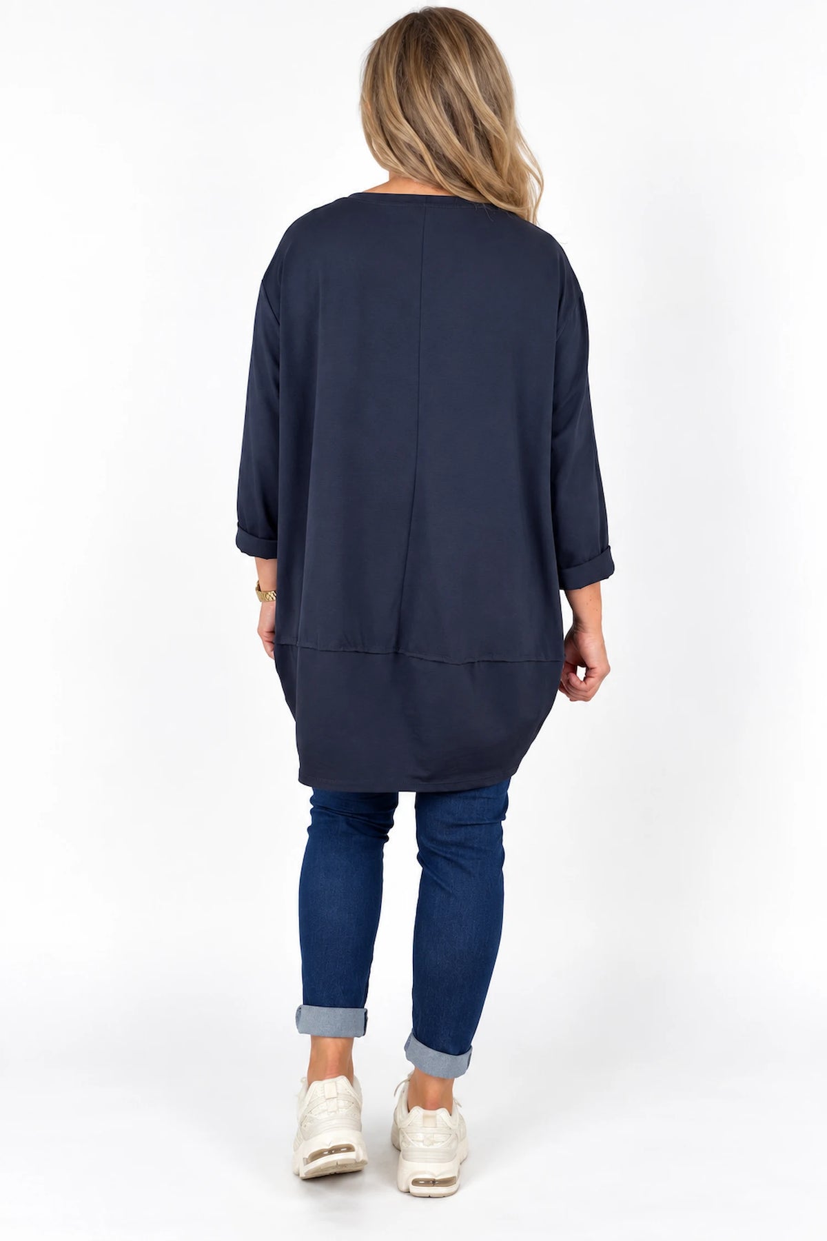 Cotton Button Side Maya Top - Navy