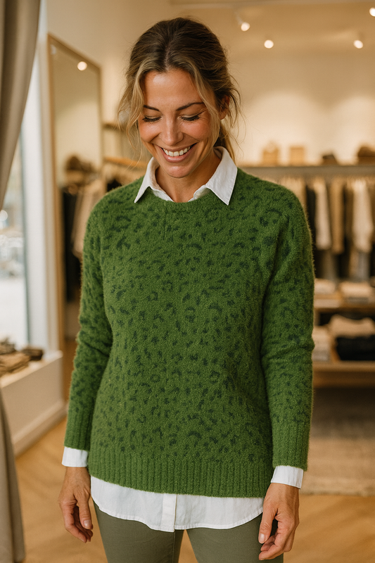 Super Soft Stretch Leopard Print Tissa Jumper - Khaki