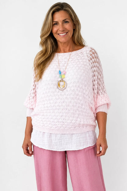 Eliza Batwing Knit Crochet - Baby Pink
