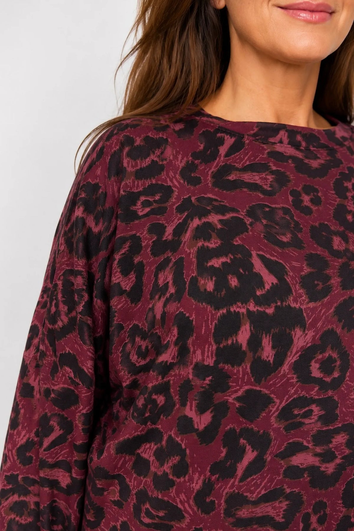 Pure Cotton Divera Leopard Top - Wine