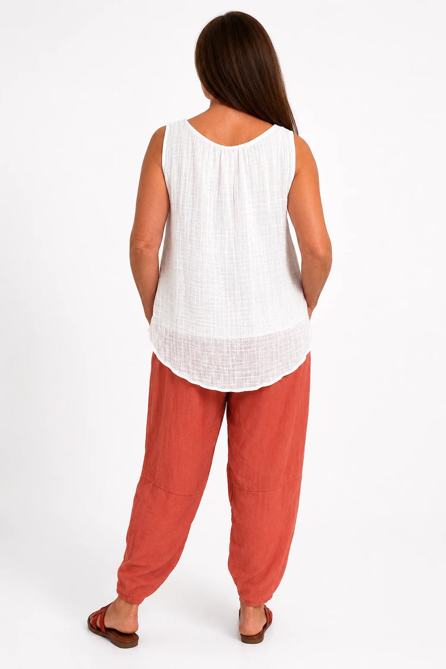 Lagen Look Double Subtle Panel Pocket Elasticated Waist Freya Pants - Coral Charm