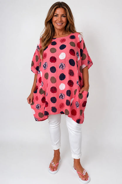 Pure Cotton Double Pocket Carmella Tunic Top - Coral