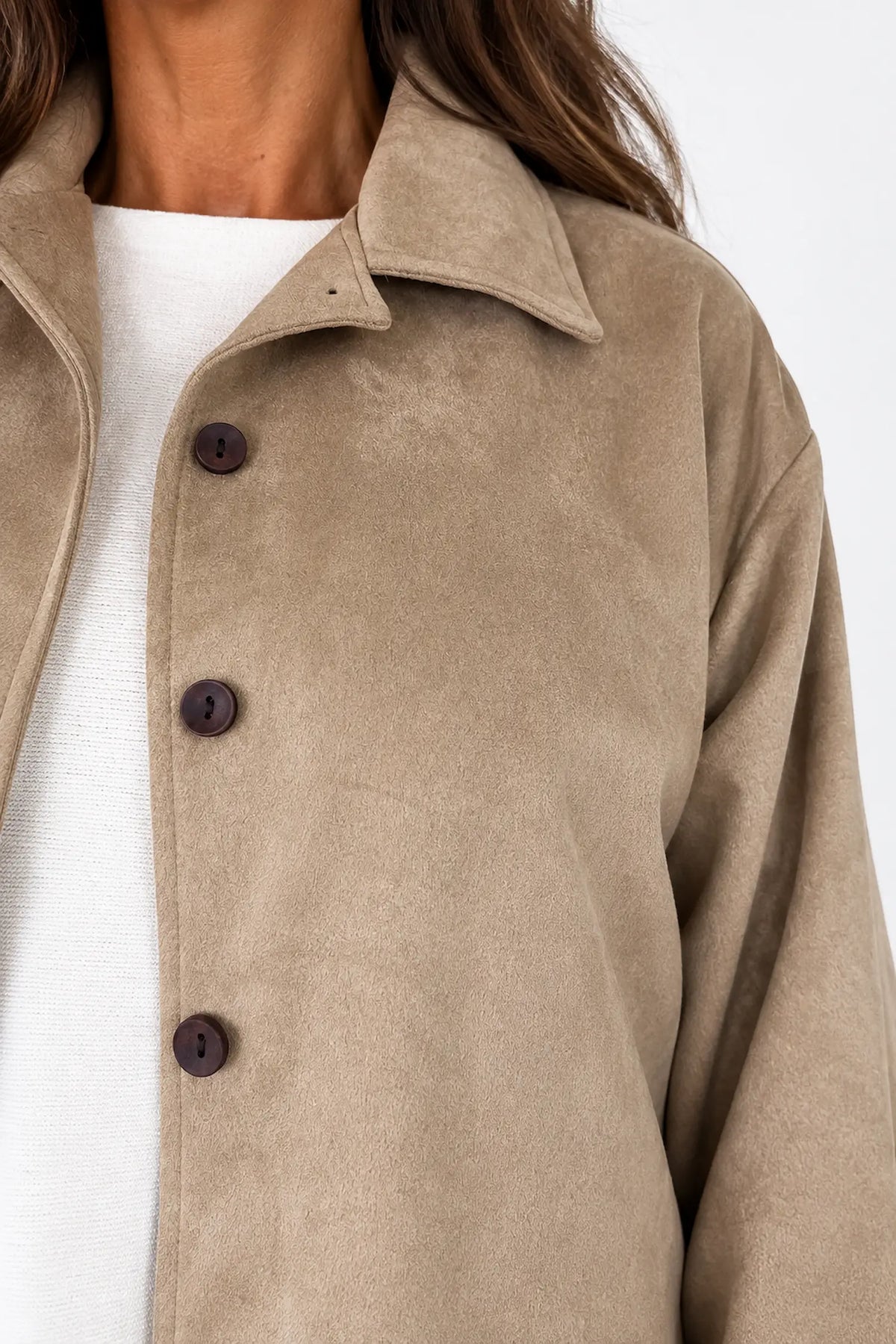 Alexandra Button Sleeve Faux Suede Button Jacket - Truffle Beige