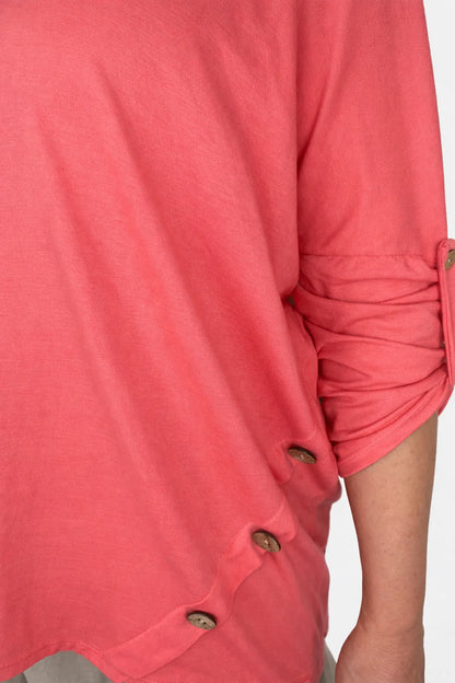 Button Detail Kala Button Sleeve Top - Coral