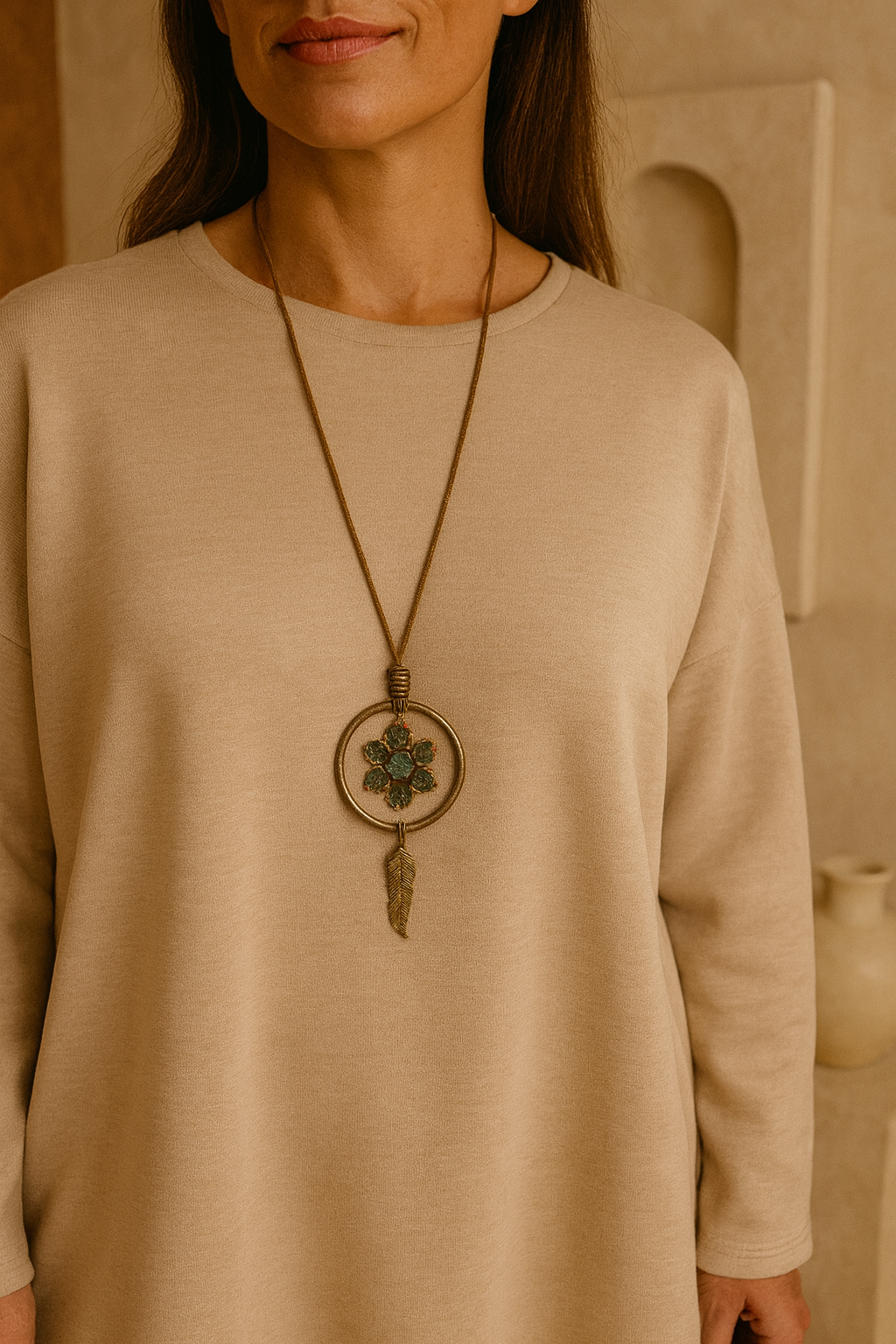 Vienna Necklace Top - Beige