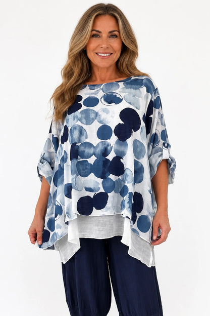 Fully Lined Ava Button Sleeve Top - Denim