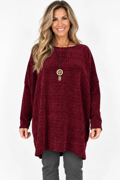 Victoria Chenille Necklace Tunic Top - Italia Wine