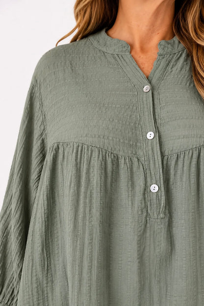 Pure Cotton Elasticated Sleeve Venice Button Shirt - Khaki