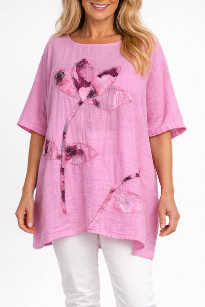 Pure Cotton Embroidered Floral Juliette Top - Lipstick Pink