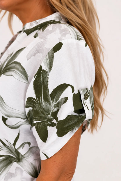 Button Sleeve Savannah Floral Button Shirt - Jungle Green
