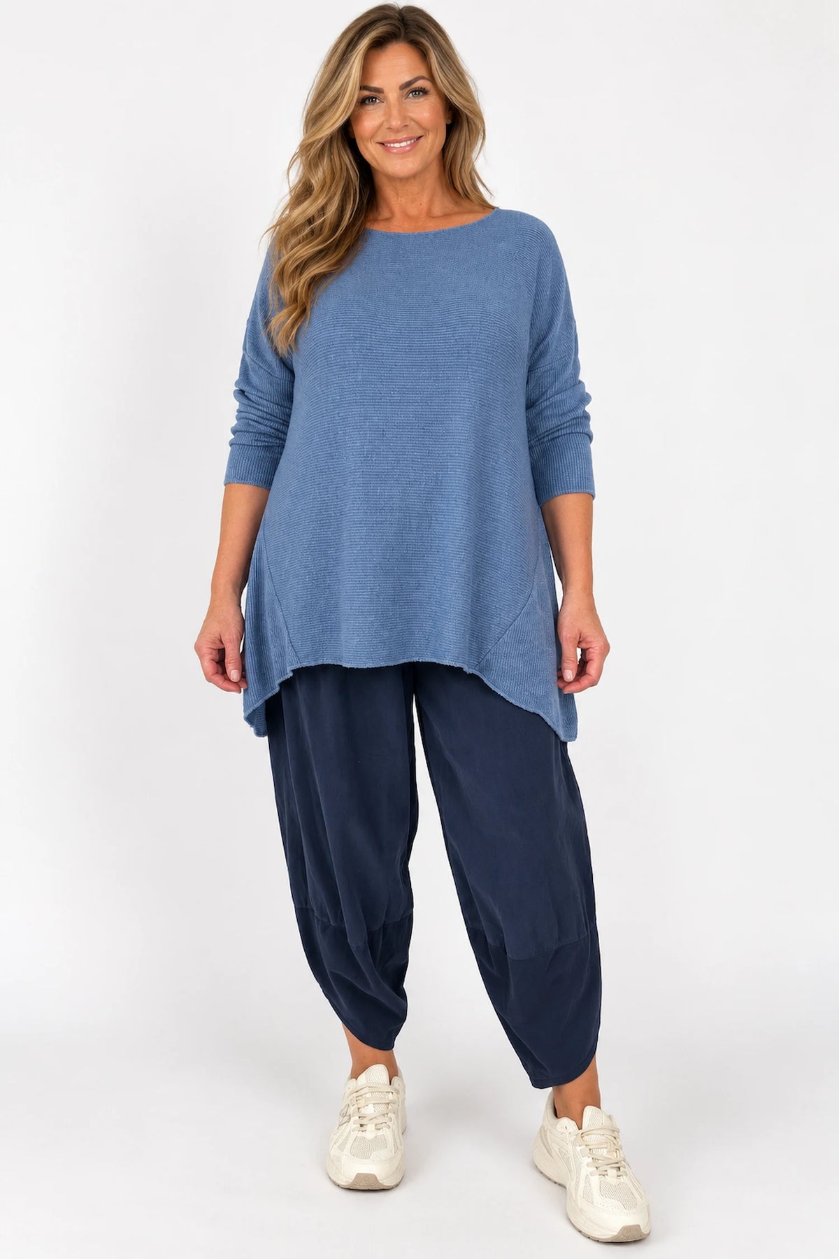 Wool Mix Ribbed Knit Porto Top - Denim