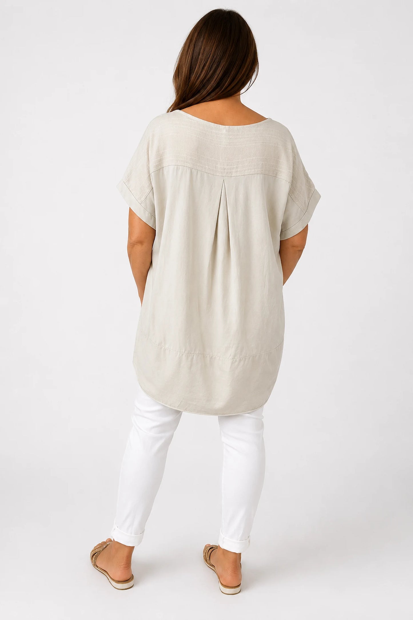 Double Pocket Cotton Verity Tunic Top - Beige