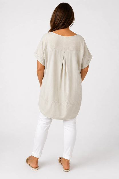 Double Pocket Cotton Verity Tunic Top - Beige