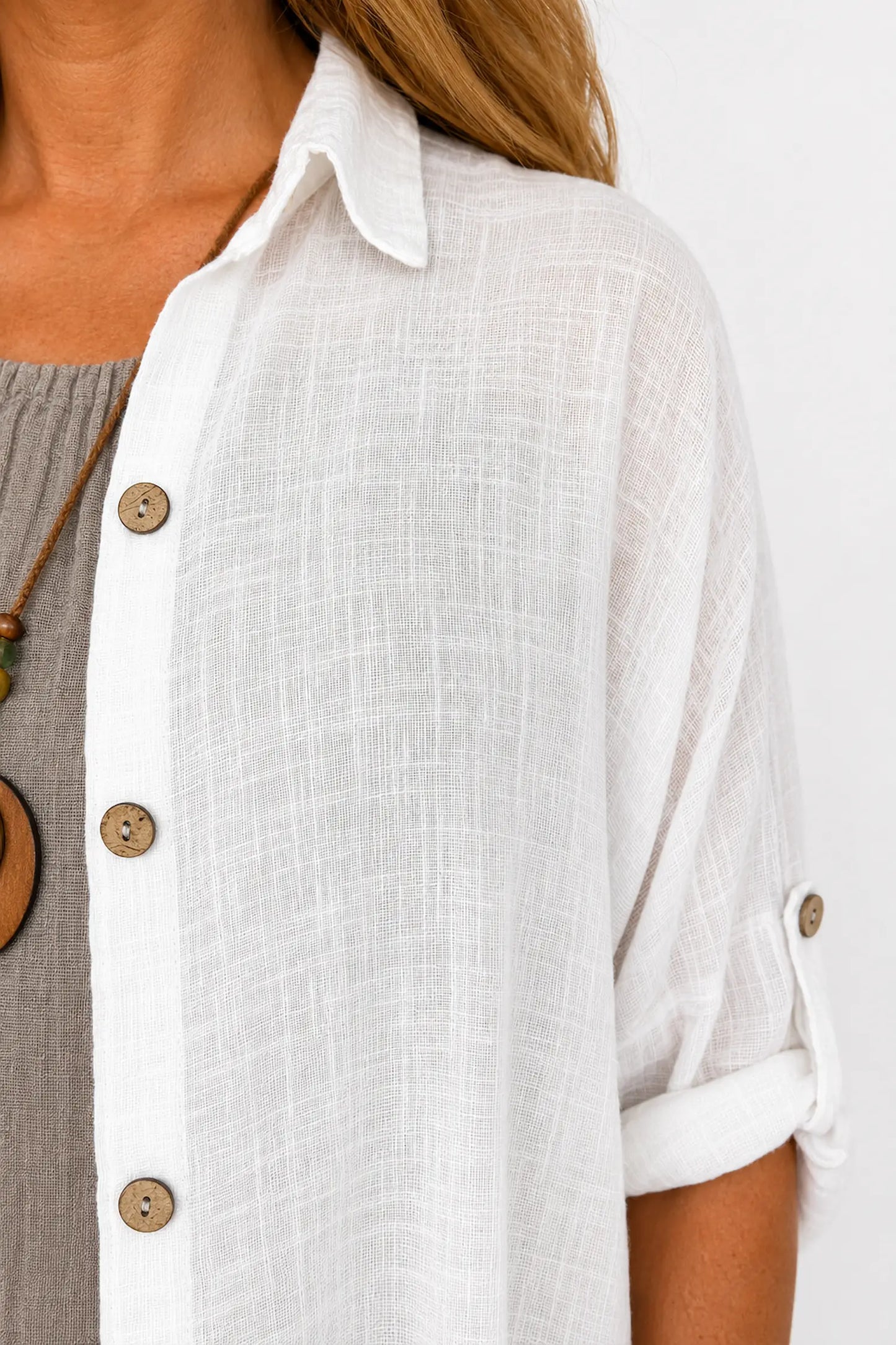 Pure Cotton Button Sleeve Cressida Button Shirt - White