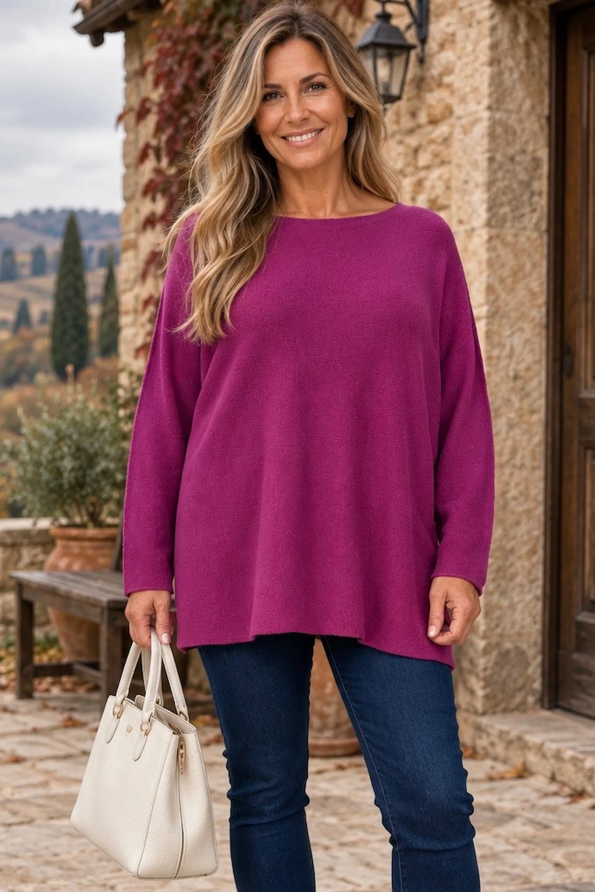 Wool Mix Seam Sleeve Venice Jumper - Electric Purple