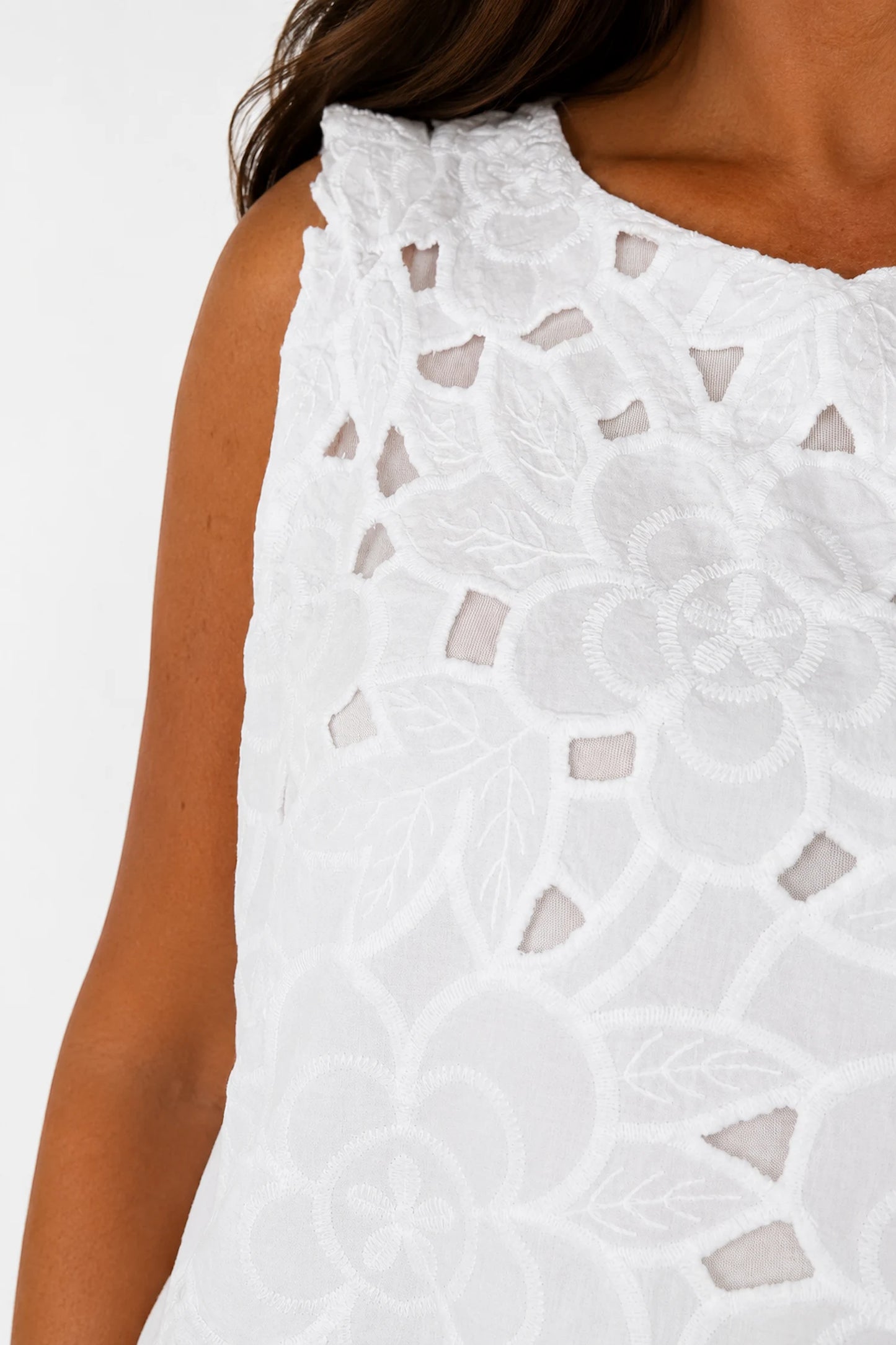 Pure Cotton Fully Lined Embroidery Anglaise Missi Vest - White