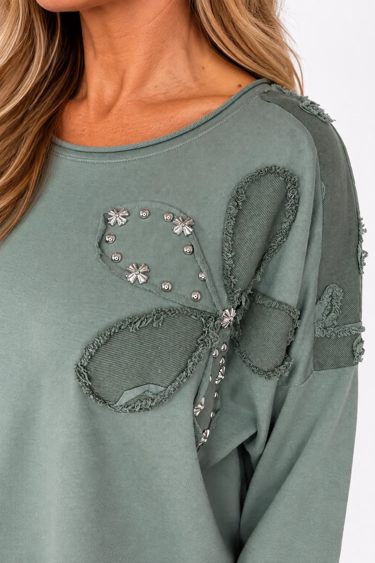 Cotton Emalise Frayed Edge Floral Top - Khaki
