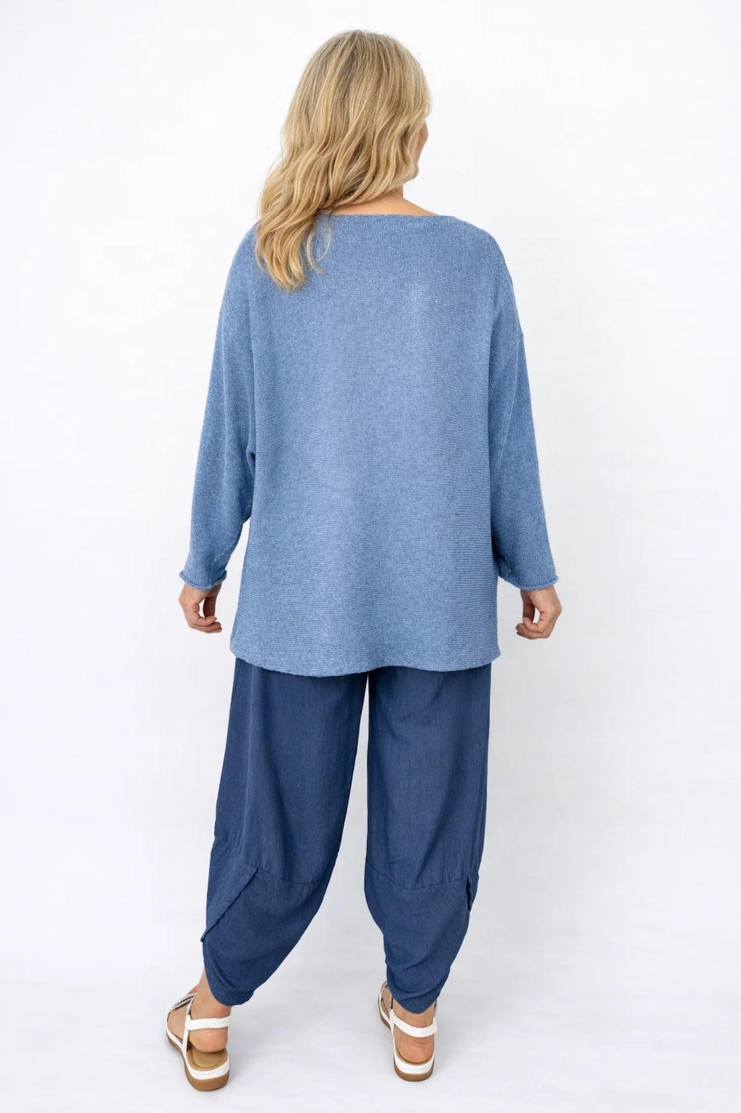 Cotton Seam Sleeve Vittoria Spring Knit Top - Denim