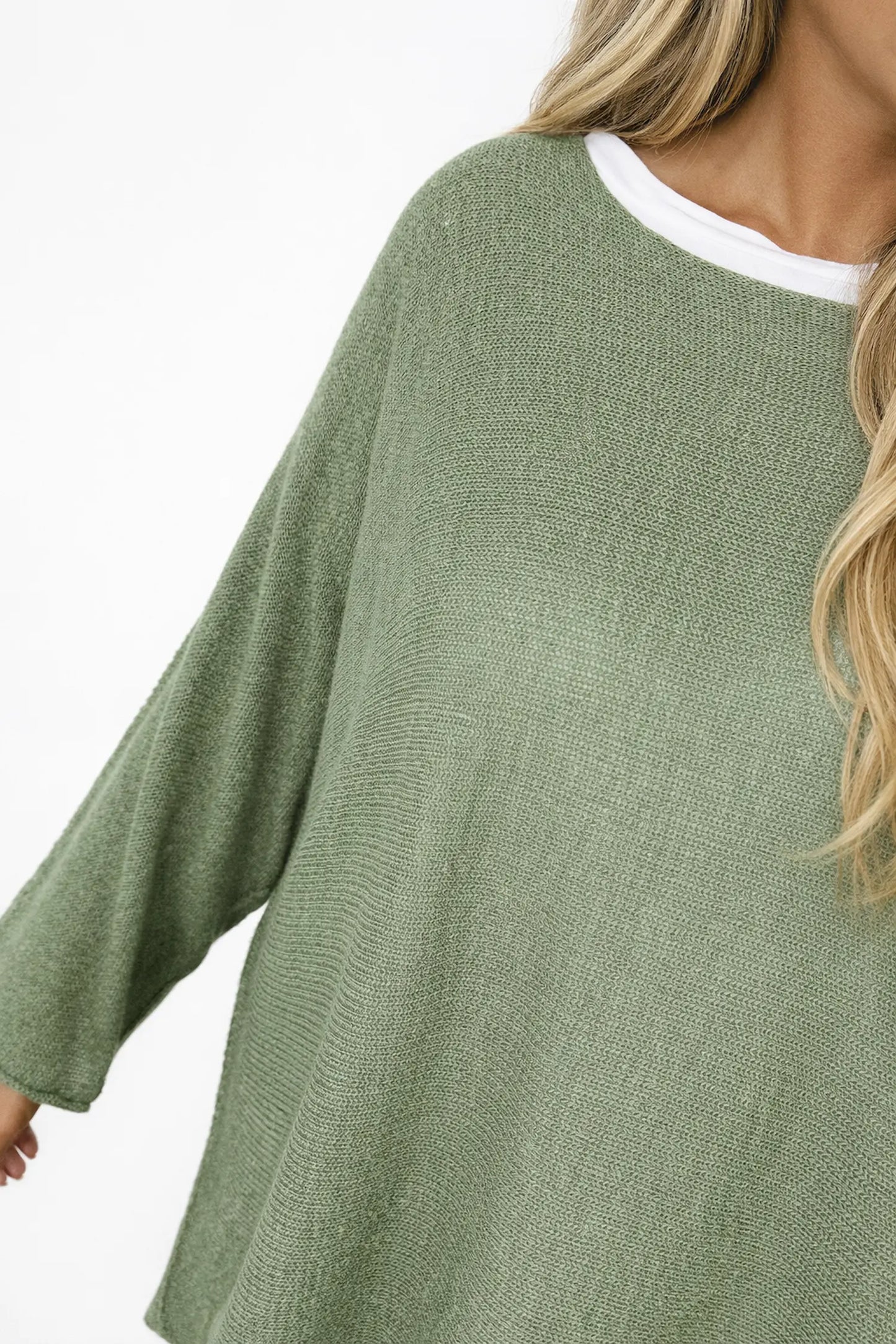 Cotton Seam Sleeve Vittoria Spring Knit Top - Khaki