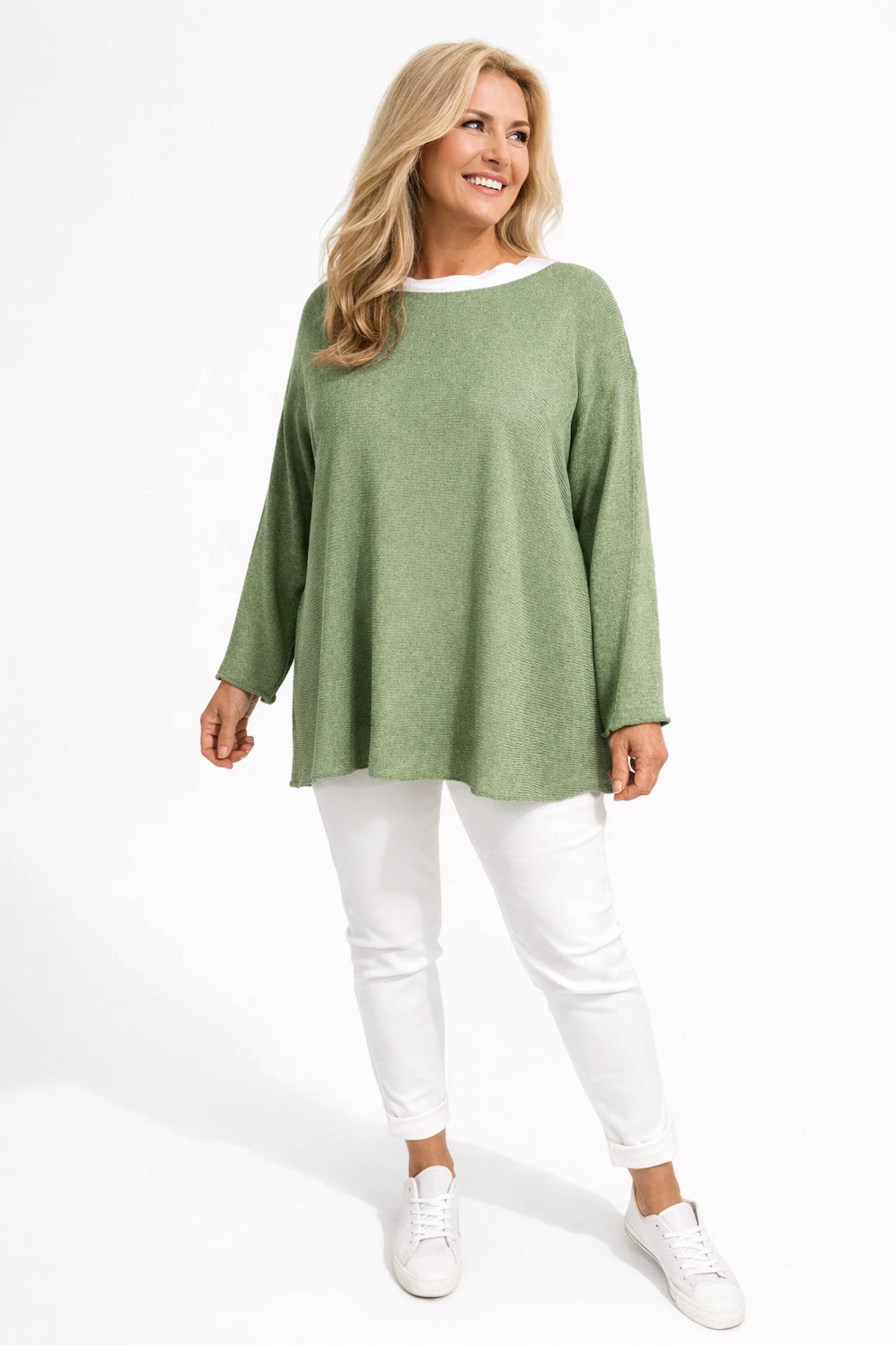 Cotton Seam Sleeve Vittoria Spring Knit Top - Khaki