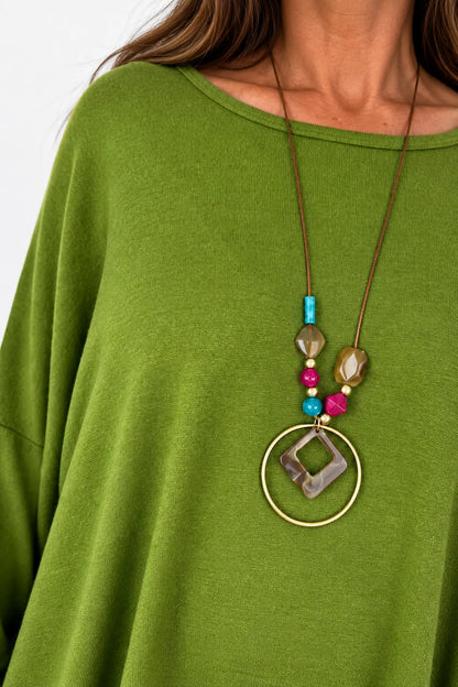 Fine Knit Como Necklace Top - Lime
