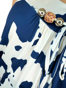 Super Stretch Tied Detail Cow Print Vest - Navy