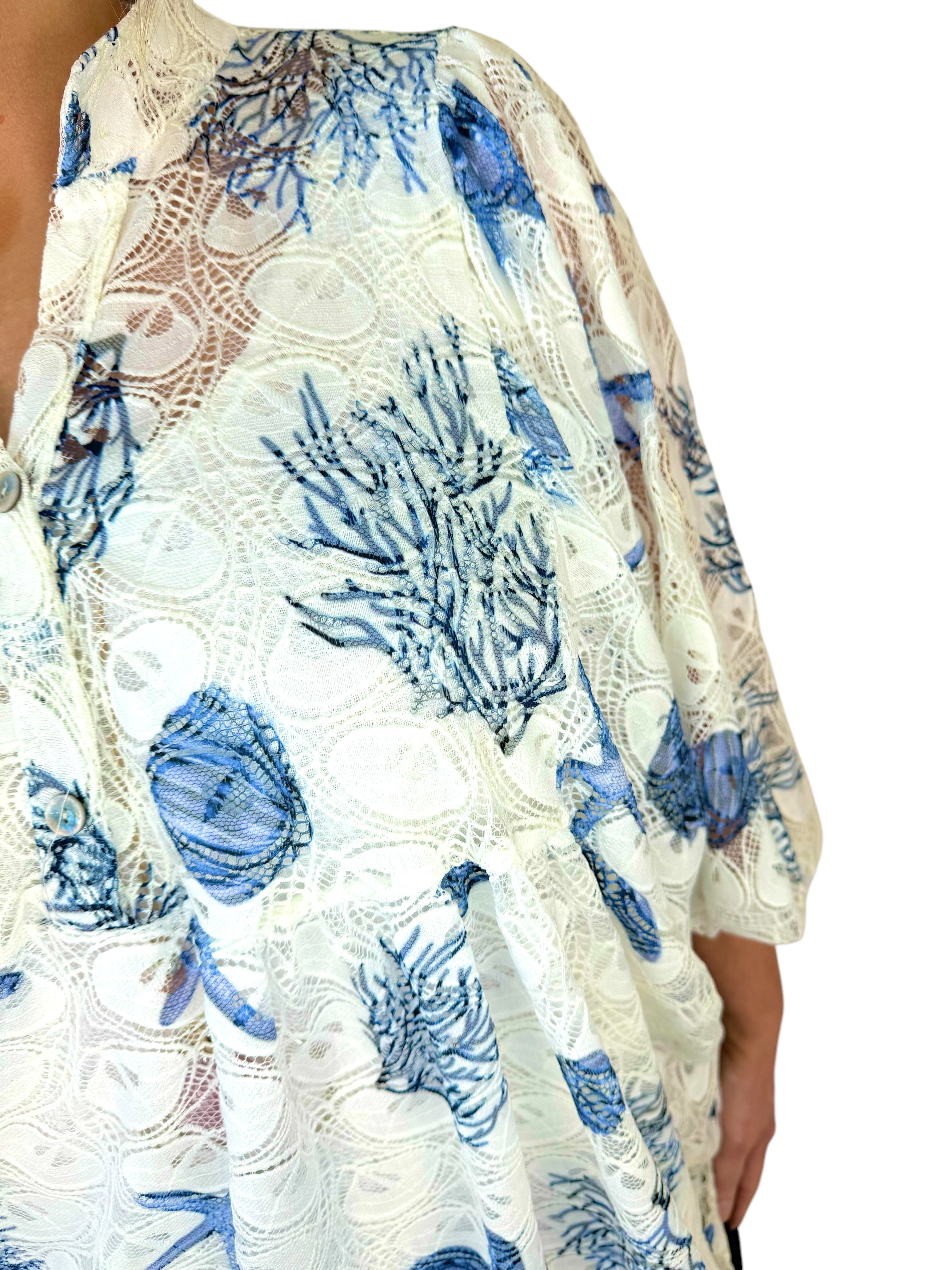 Embroidery Anglaise Crochet Berela Batwing Shirt - Navy