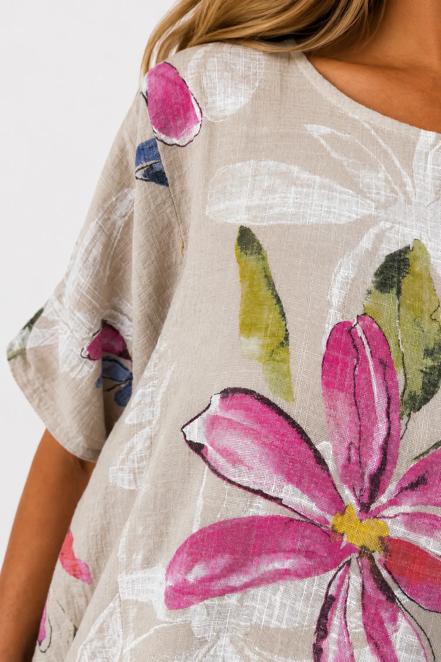 Pure Cotton Double Pocket Livia Tunic Top - Beige