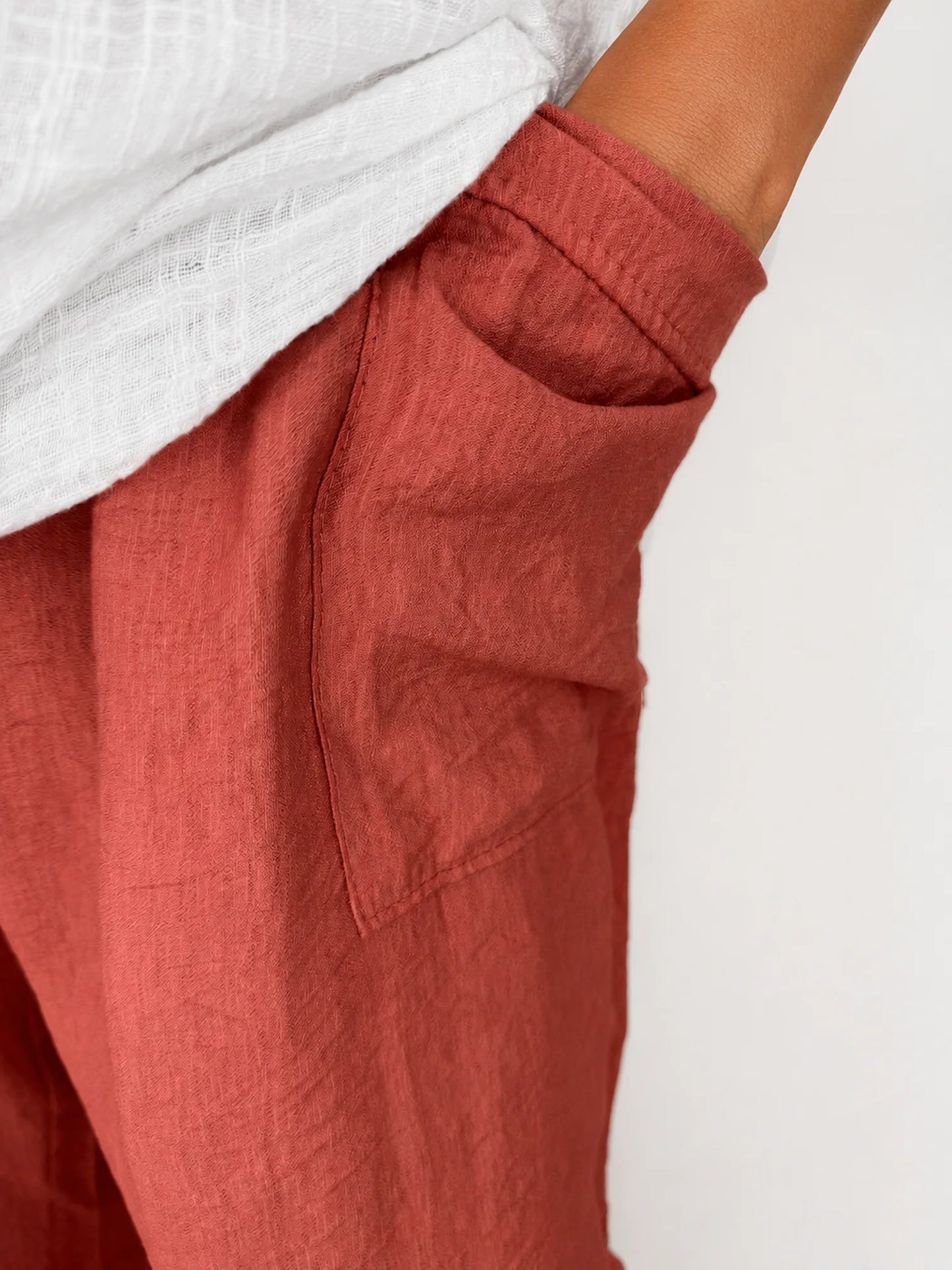 Lagen Look Double Subtle Panel Pocket Elasticated Waist Freya Pants - Coral Charm