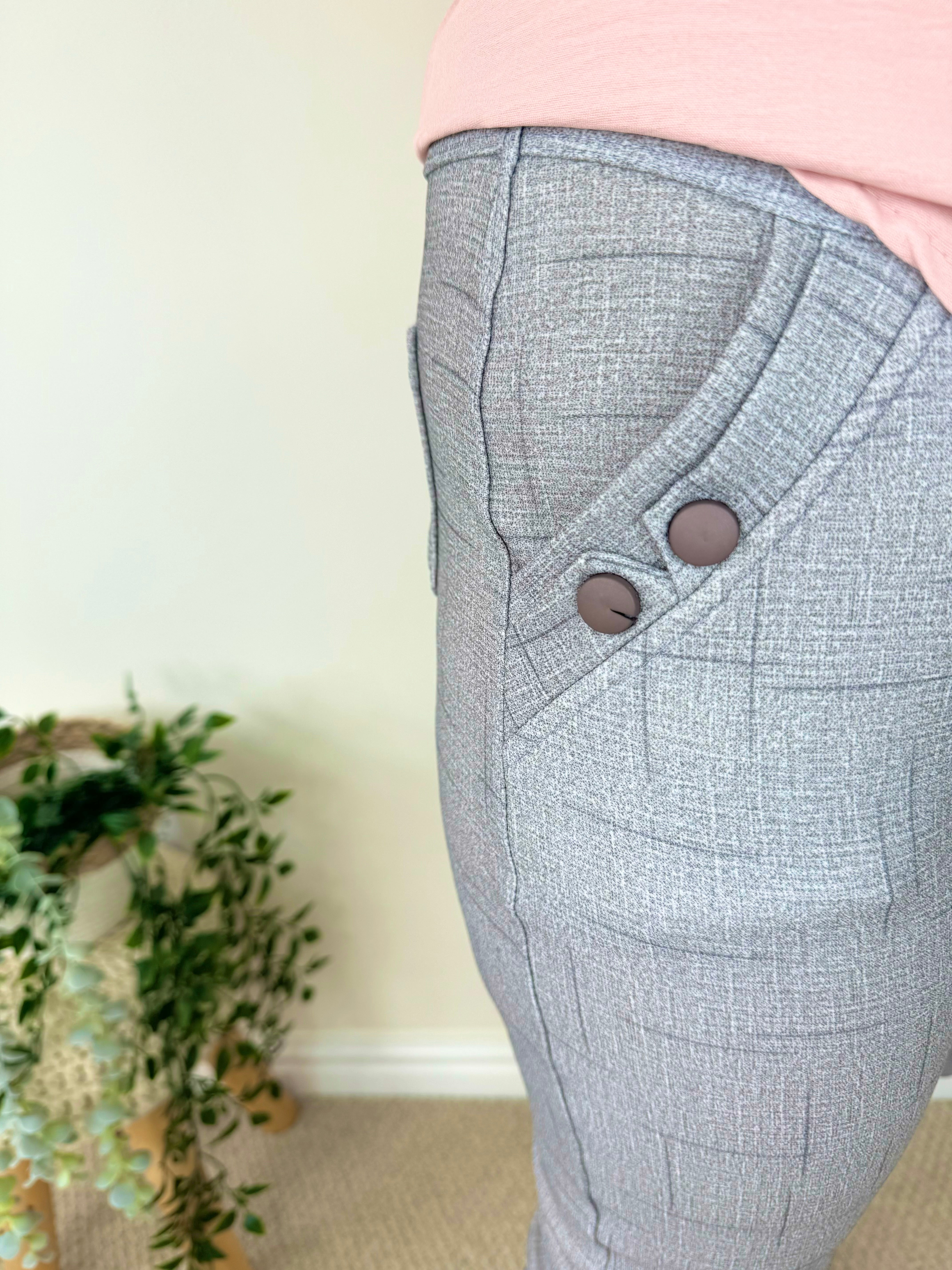 Cotton Button Pocket Double Back Pocket Pants