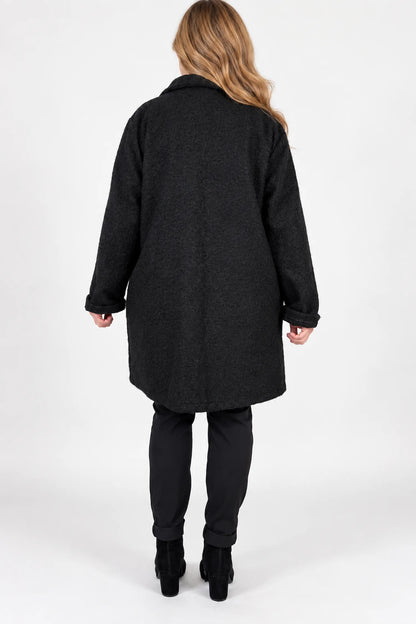 Wool Mix Brushed Double Pocket Arabella Button Coat - Black