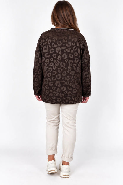 Velour Embossed Leopard Vara Top - Chocolate