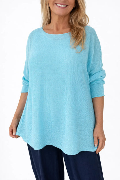 Cotton Seam Sleeve Vittoria Spring Knit Top - Turquoise