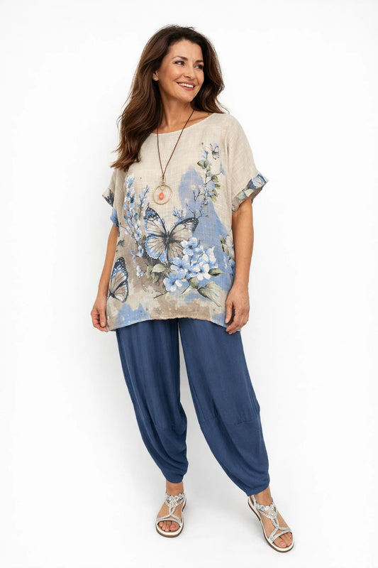 Lagen Look Double Subtle Panel Pocket Elasticated Waist Freya Pants - Denim