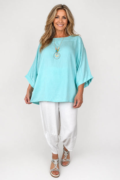 Relaxed Oversized Summer Flow Necklace Top - Fresh Mint
