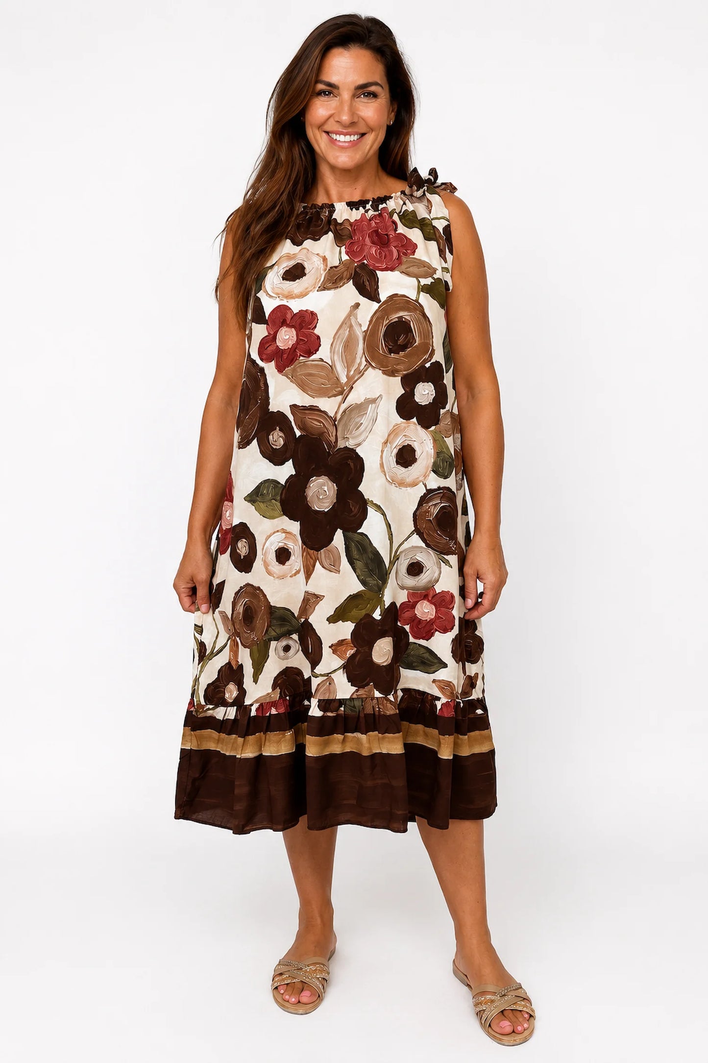 Tied Sleeve Detail Italia Garden Dress - Chocolate