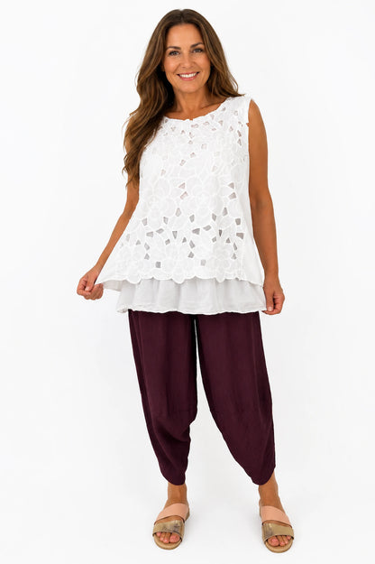 Lagen Look Double Subtle Panel Pocket Elasticated Waist Freya Pants - Grape