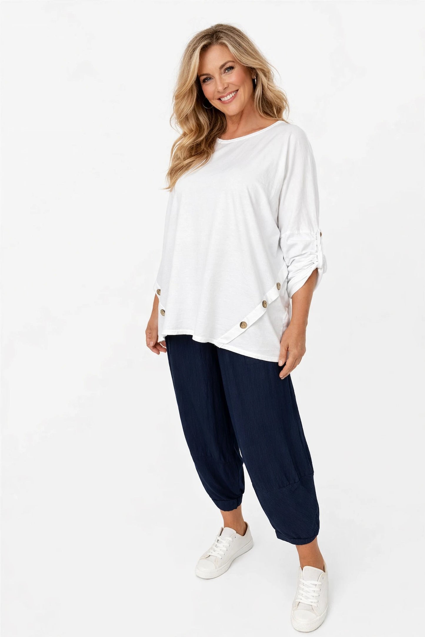 Button Detail Kala Button Sleeve Top - White
