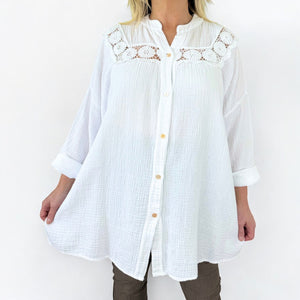 Oversized Bubble Cotton Positano Shirt - White