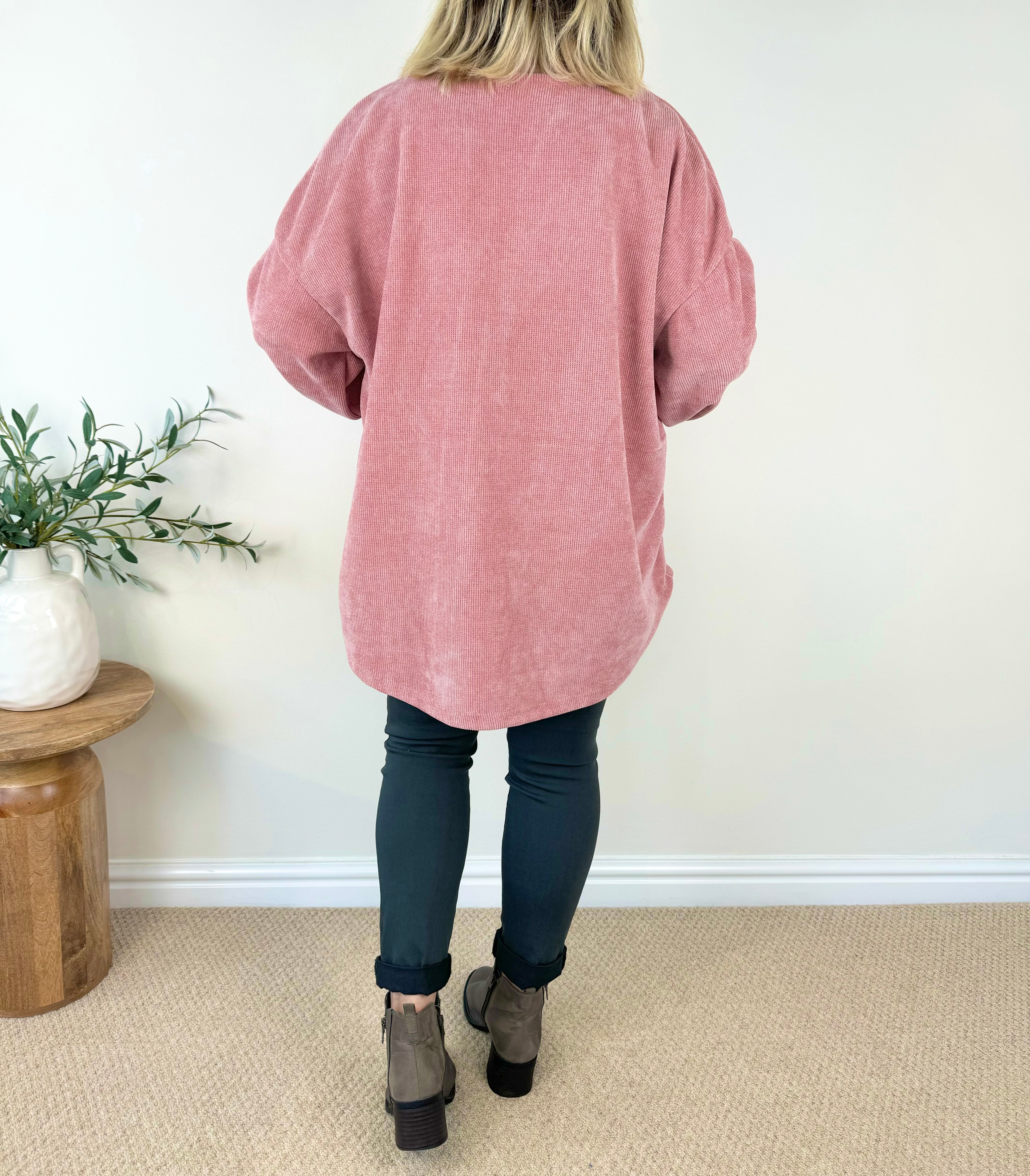 Chenille One Button Livvy Shirt AW24 - Petal Pink