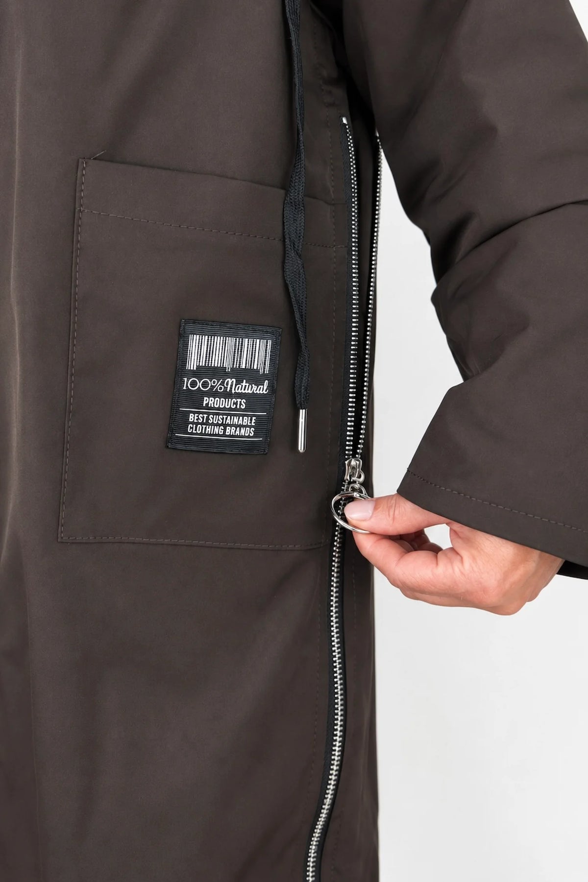 Double Pocket Badge Detail Adjustable Fit Side Zip Florenzi Lightweight Coat - Chocolate