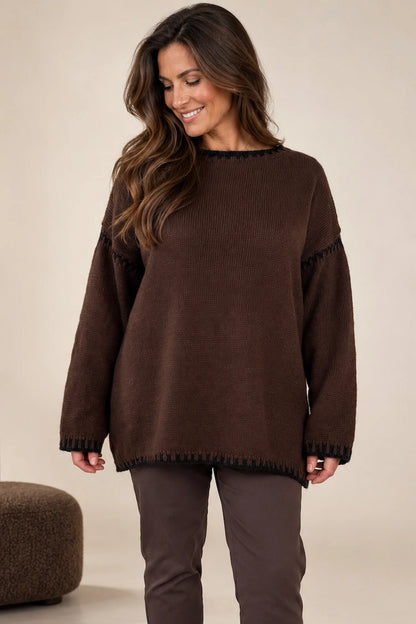 Wool Mix Veronica Lightweight Knit Jumper - Chocolate